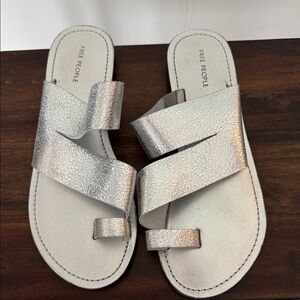 Free People Silver Metallic Crossover Slide Sandals